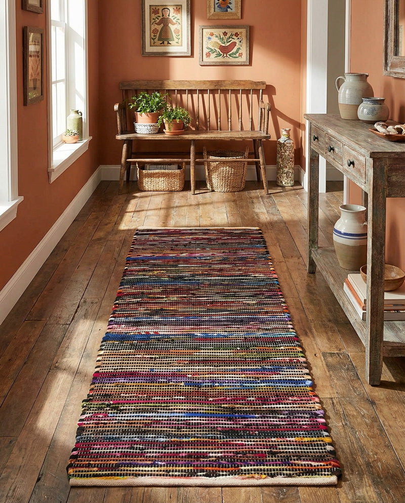 Thar Cotton Collection Area Rug - Alleppey Runner Multi Black  lifestyle 59