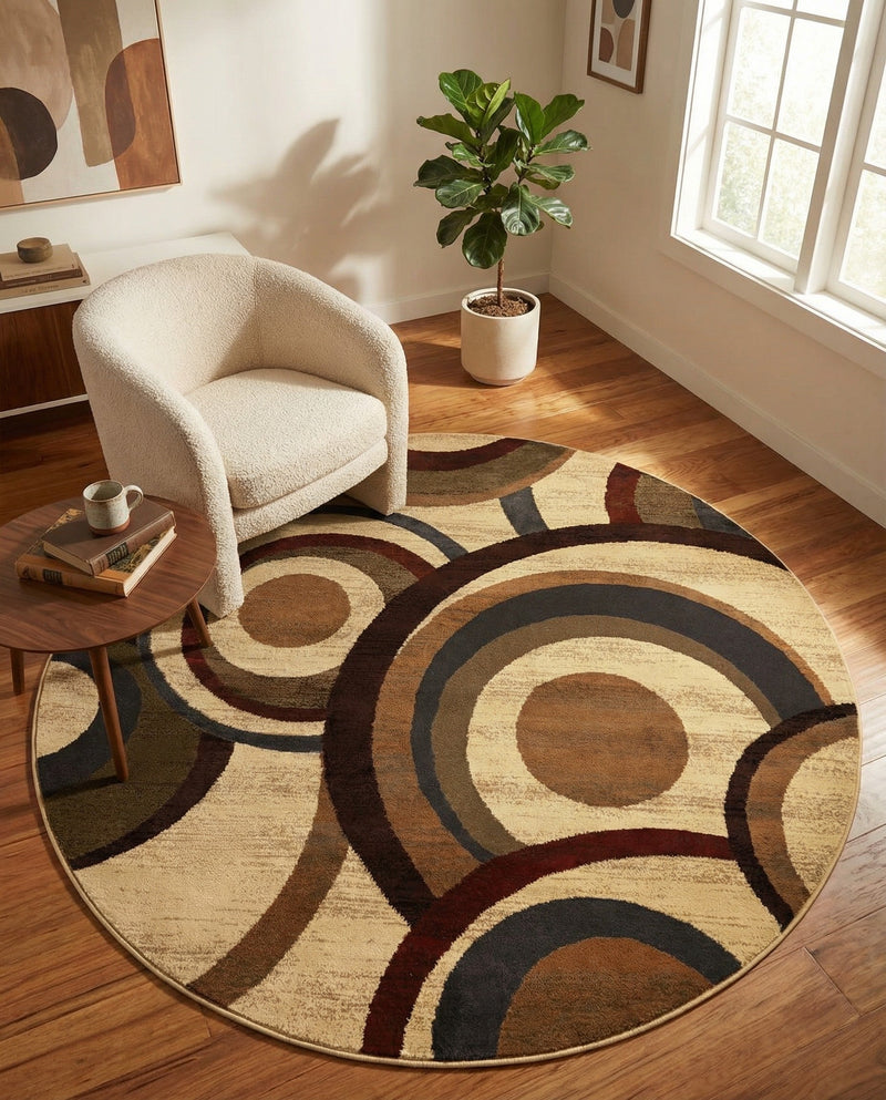 Bistro Lounge Collection Area Rug -  Macchiato Round Beige  lifestyle 27