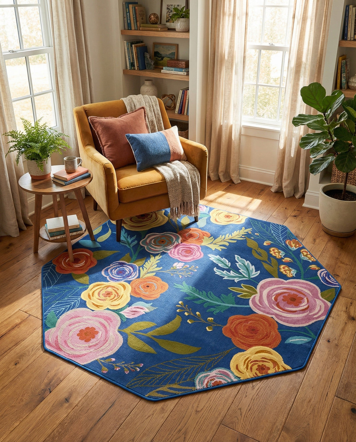Meadow Breeze Collection Area Rug -  Petal Octagon Blue  lifestyle 137