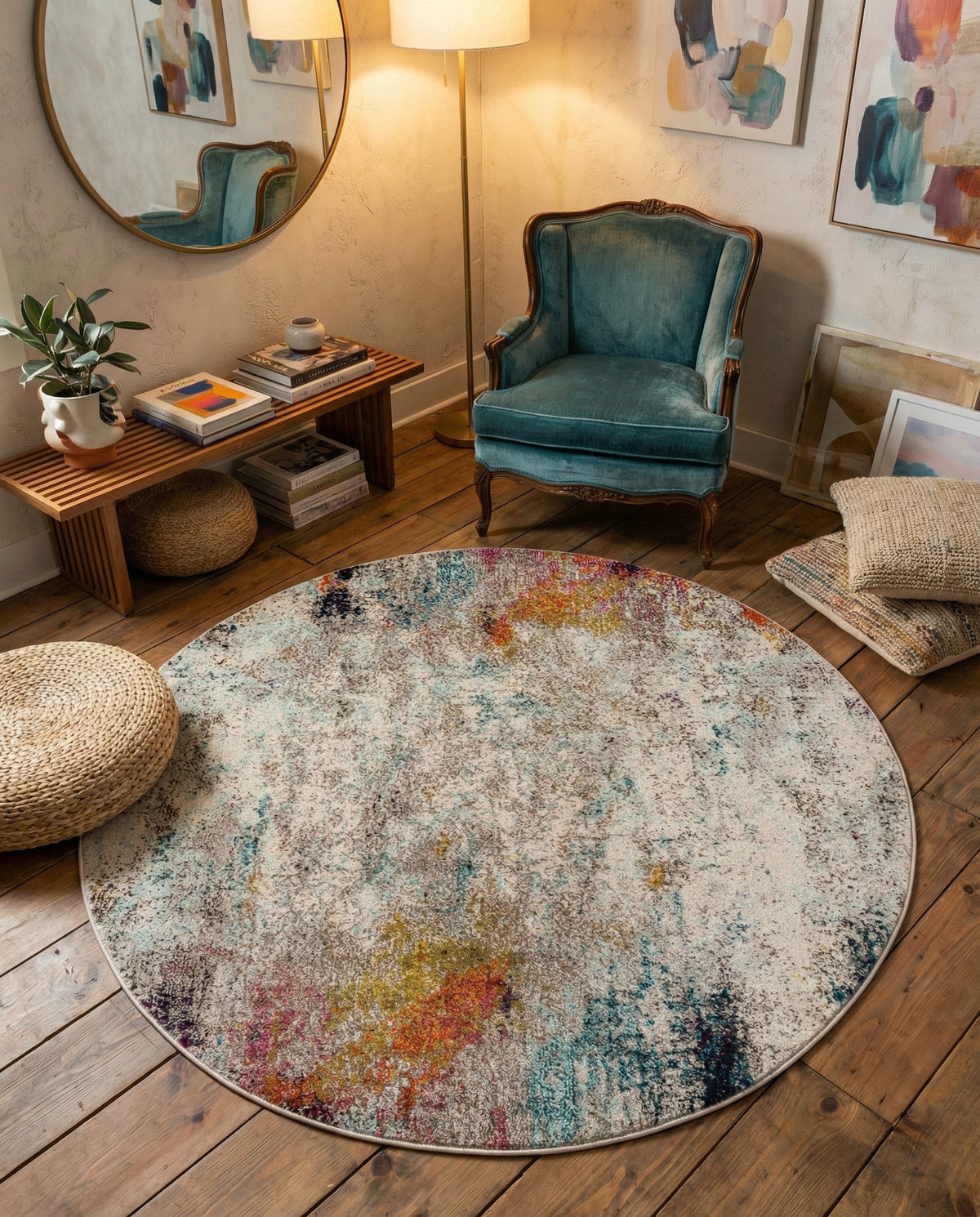 Chromatic Oasis Collection Area Rug -  Azure Round Beige  lifestyle 108