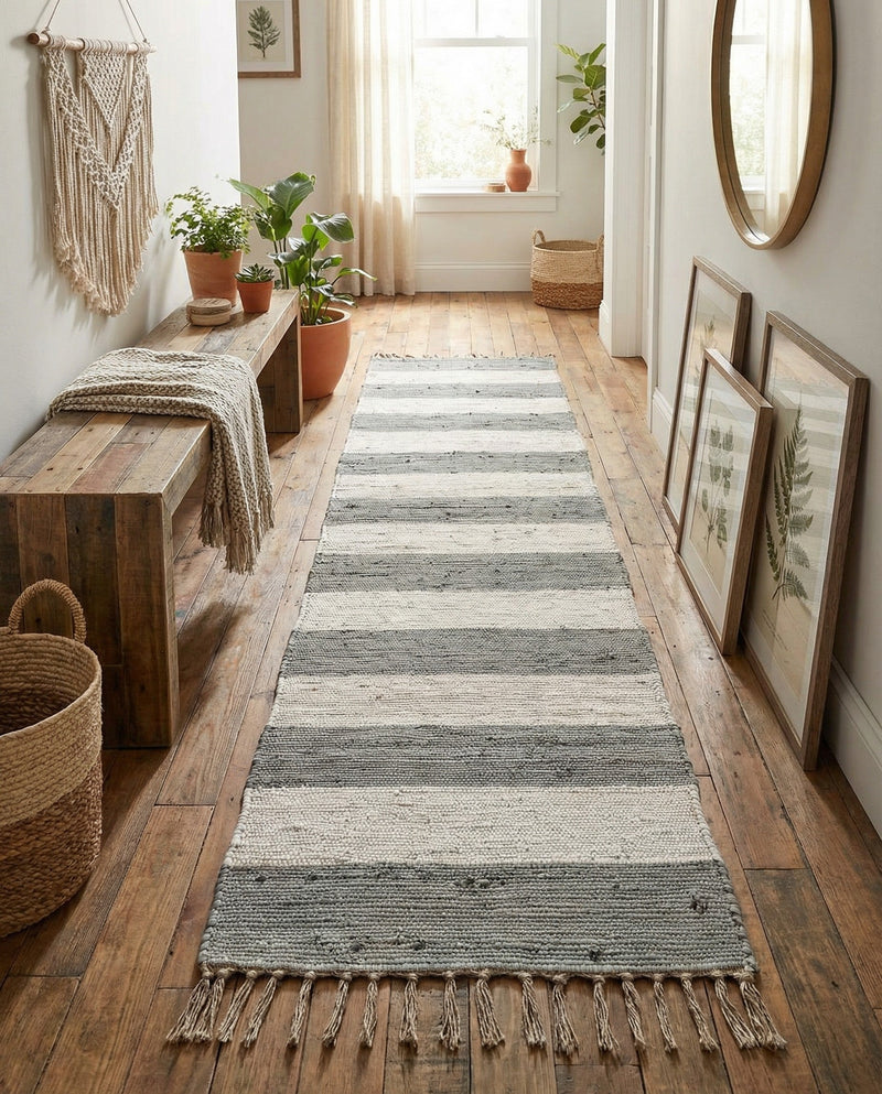 Tassel Trail Collection Area Rug - Pathway (Gray) Runner Gray  lifestyle 67