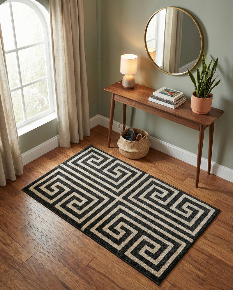Aegean Labyrinth Collection Area Rug -  Mykonos Rectangle Black  lifestyle 35