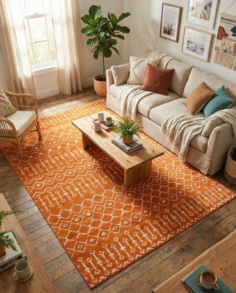 Marrakech Lattice Collection Area Rug - Medina (Orange) Rectangle Orange  lifestyle 12