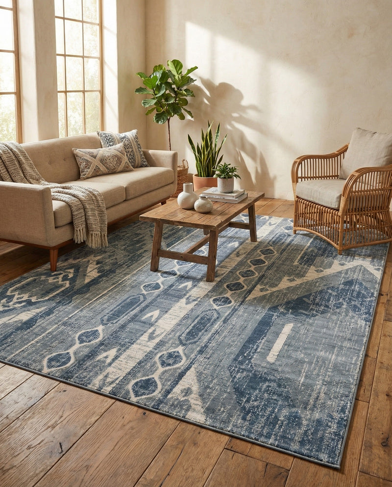 Cascade Range Collection Area Rug - Hood (Blue Gray) Rectangle Blue Gray  lifestyle 19