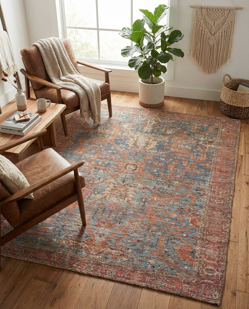 Savannah Threads Collection Area Rug -  Patagonian Rectangle Antique Blue  lifestyle 16