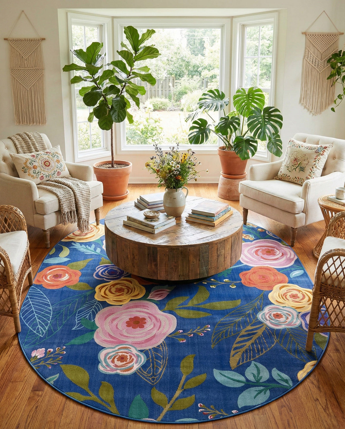 Meadow Breeze Collection Area Rug -  Petal Oval Blue  lifestyle 82