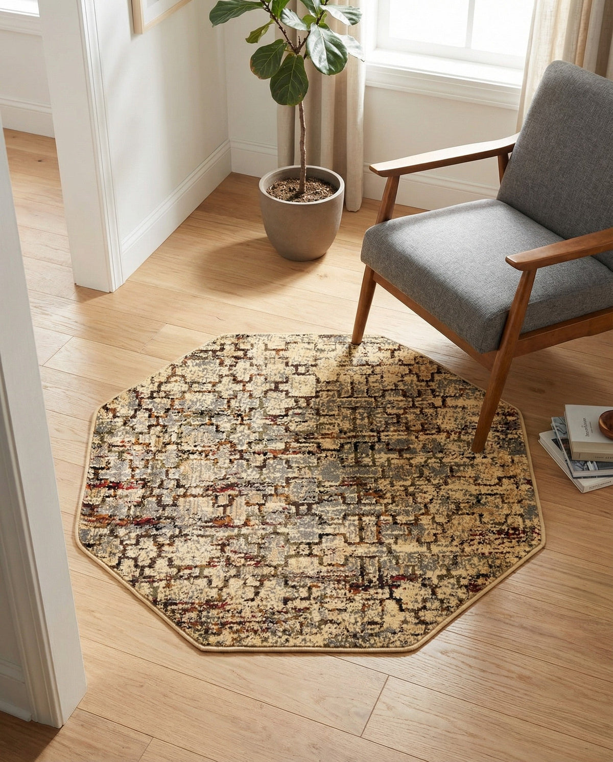 Neptune Elegance Collection Area Rug -  Proteus Octagon Beige Cream  lifestyle 148