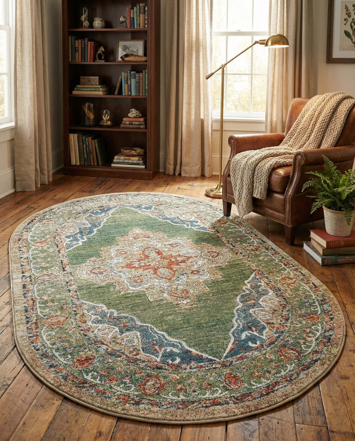 Savannah Soiree Collection Area Rug - Serengeti (Green) Oval Green  lifestyle 81