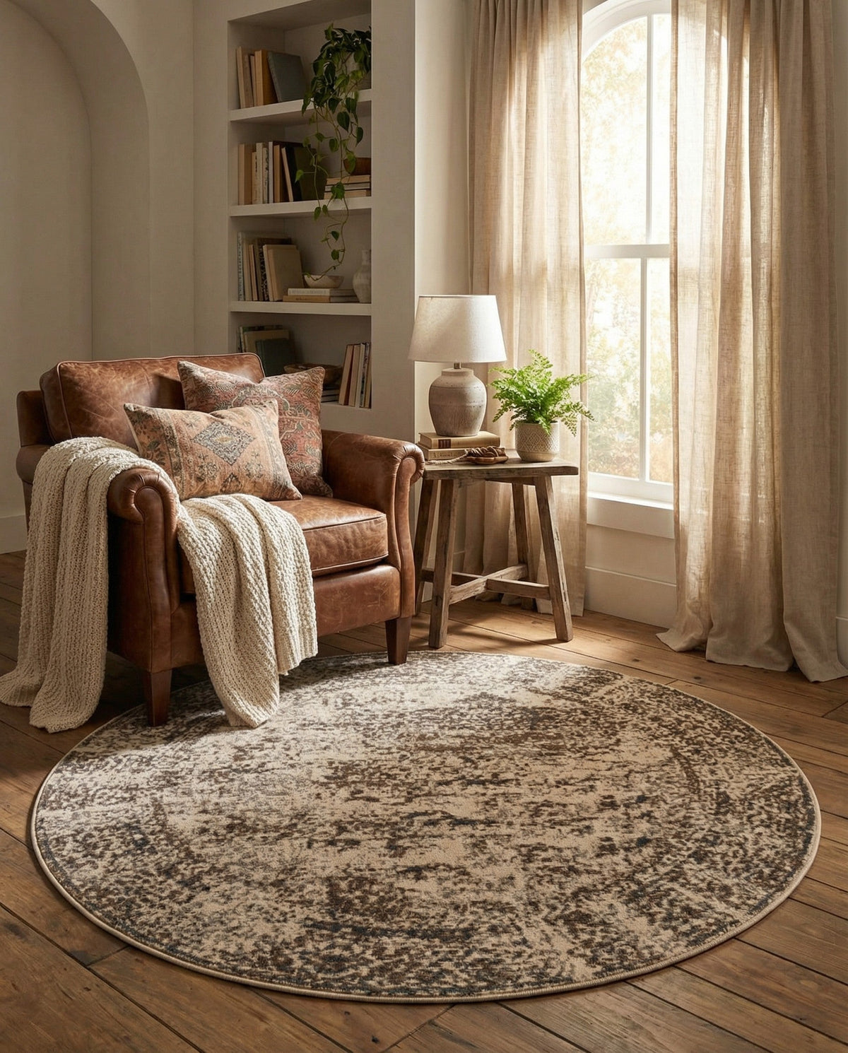 Gobi Sands Collection Area Rug -  Badain Round Cream  lifestyle 94