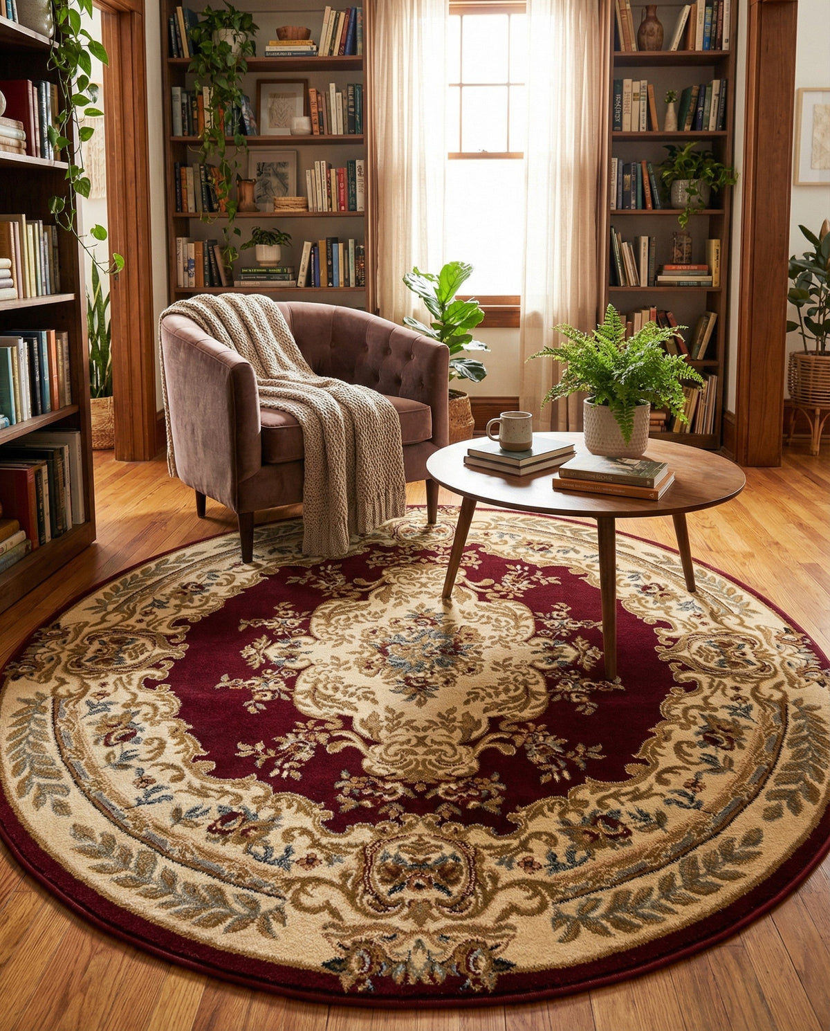 Versailles Elegance Collection Area Rug -  Vincennes Round Red  lifestyle 131