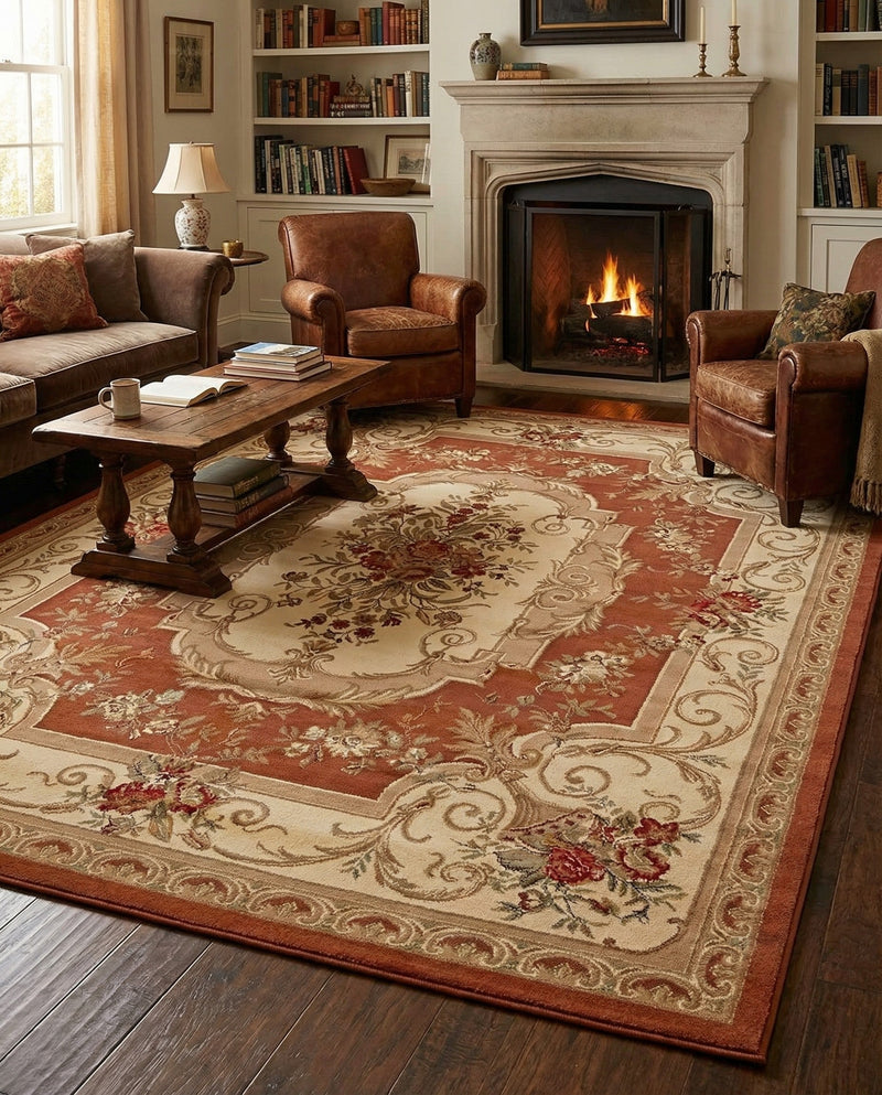 Versailles Elegance Collection Area Rug -  Louveciennes (Brick Red) Rectangle Brick Red  lifestyle 23