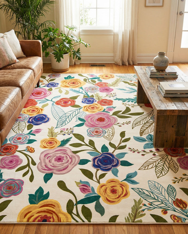 Meadow Breeze Collection Area Rug -  Petal Rectangle Ivory  lifestyle 18