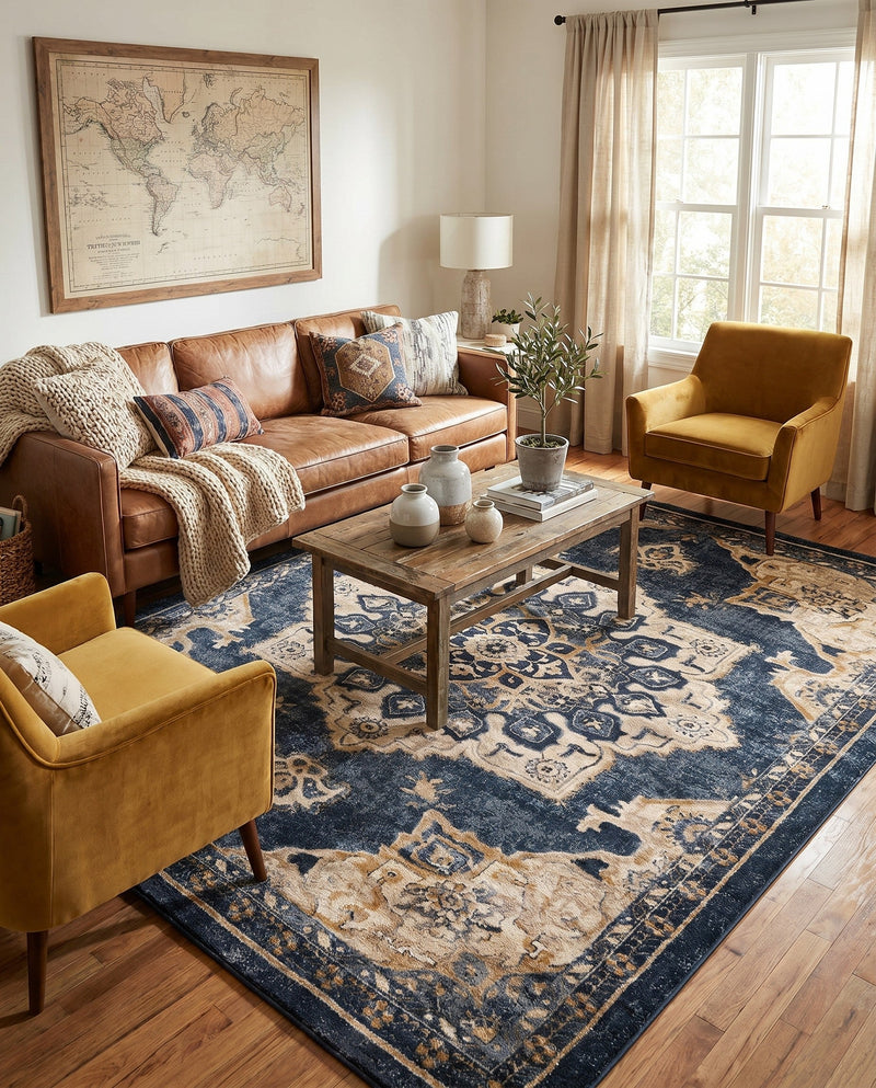 Eden Oasis Collection Area Rug -  Tranquility (Navy Blue) Rectangle Navy Blue  lifestyle 16