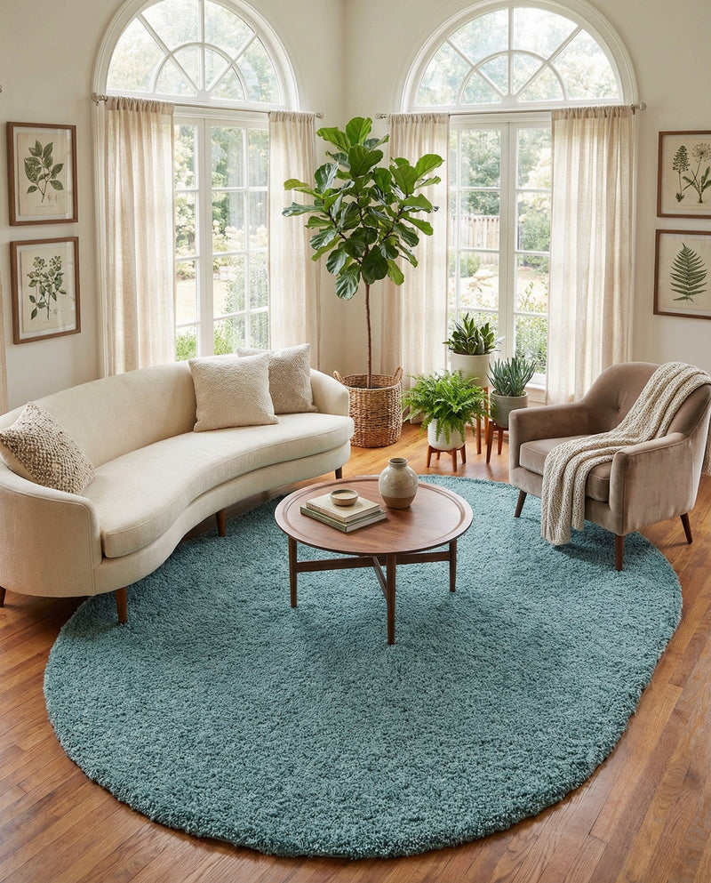 Plush Oasis Collection Area Rug - Serenity (Light Slate Blue) Oval Light Slate Blue  lifestyle 83
