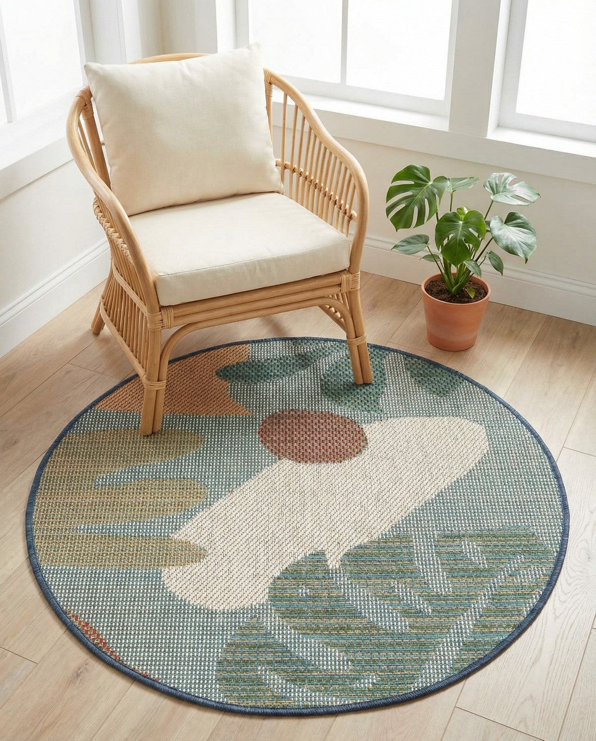 Coastal Terrace Collection Area Rug -  Boardwalk Round Blue  lifestyle 53