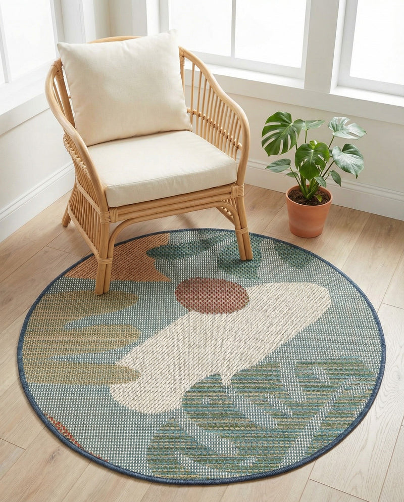 Coastal Terrace Collection Area Rug -  Boardwalk Round Blue  lifestyle 53