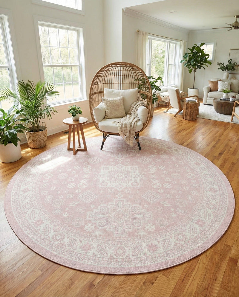 Tribal Terrace Treasures Collection Area Rug -  Incan Isle (Pink) Round Pink  lifestyle 40