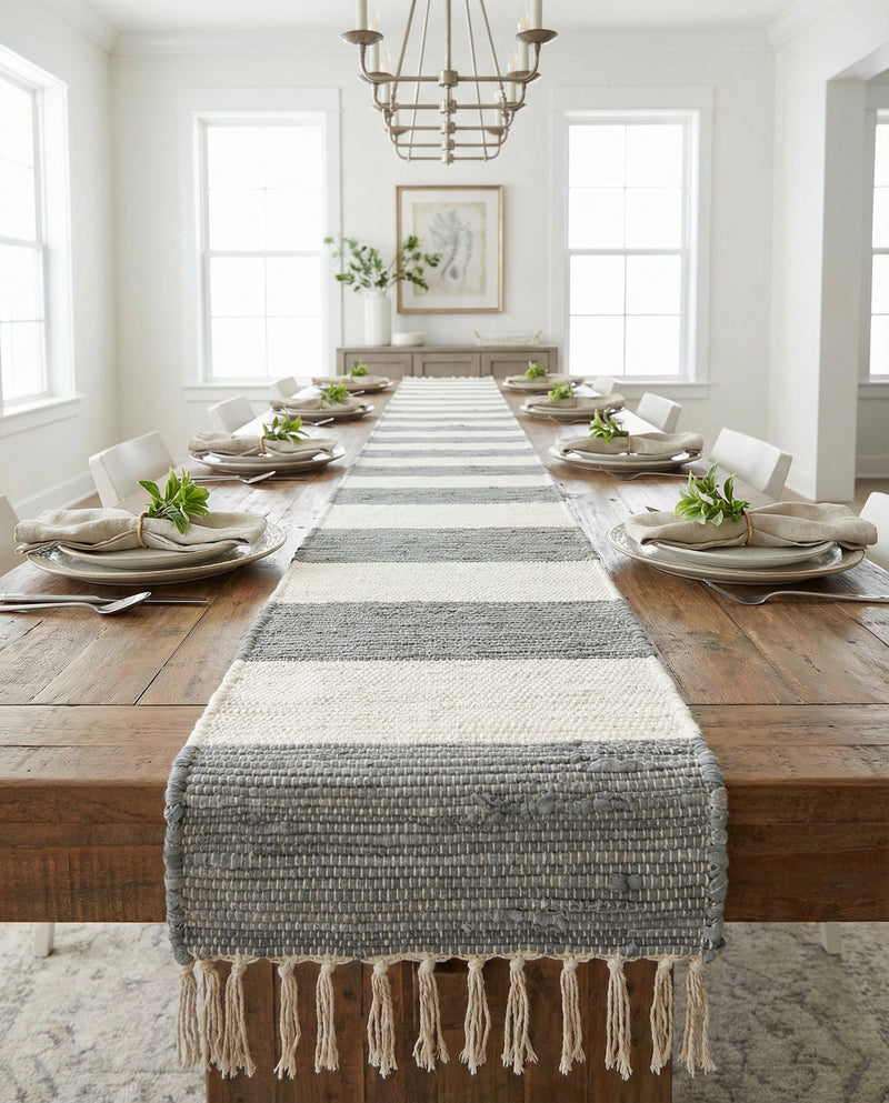 Tassel Trail Collection Area Rug - Pathway (Gray) Table Runner Gray  lifestyle 81