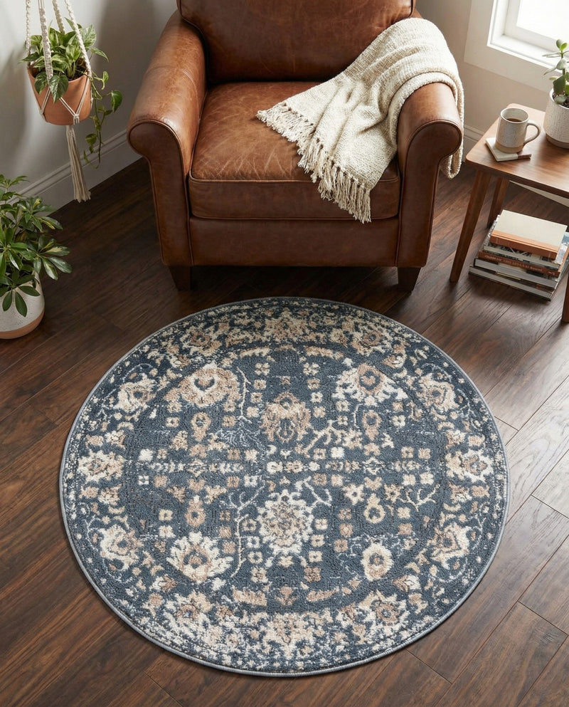 Cascade Range Collection Area Rug -  Shasta (Blue) Round Blue  lifestyle 62