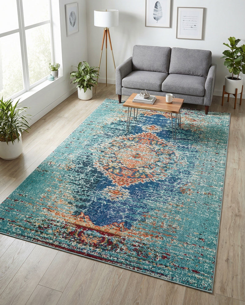 Venetian Tapestry Collection Area Rug -  Giudecca Rectangle Turquoise  lifestyle 35