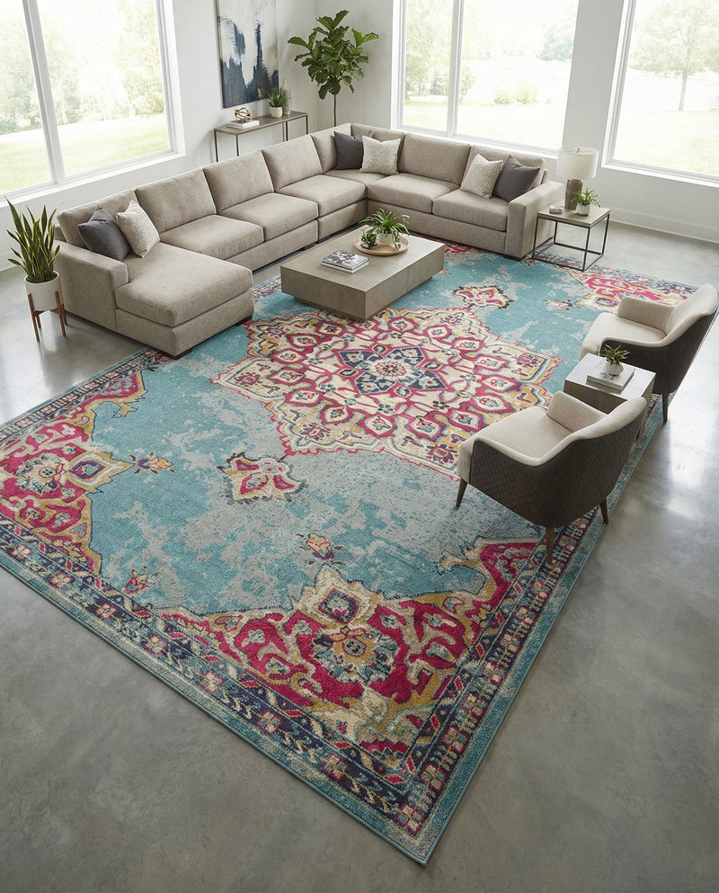 Chateau Elegance Collection Area Rug -  Riviera Rectangle Light Blue  lifestyle 21