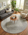 Seychelles Stripes Collection Area Rug - Mahe (Gray and Ivory) Round Gray and Ivory  lifestyle 47