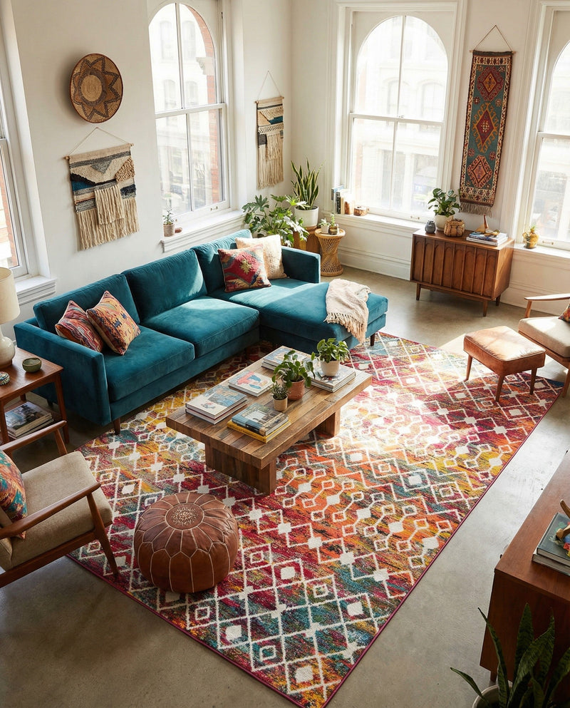 Mediterranean Lattice Collection Area Rug - Santorini (Multi) Rectangle Multi  lifestyle 16