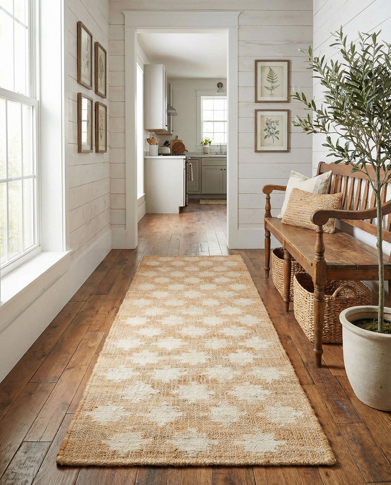 Benares Handwoven Jute Collection Area Rug -  Bodhi Runner Ivory and Beige  lifestyle 63