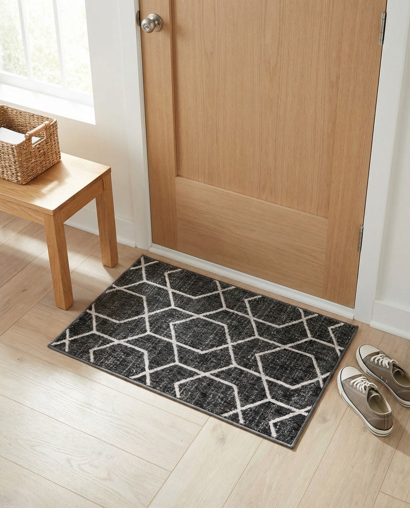 Geo Garden Lattice Collection Area Rug - Savannah Rectangle Charcoal Gray  lifestyle 32