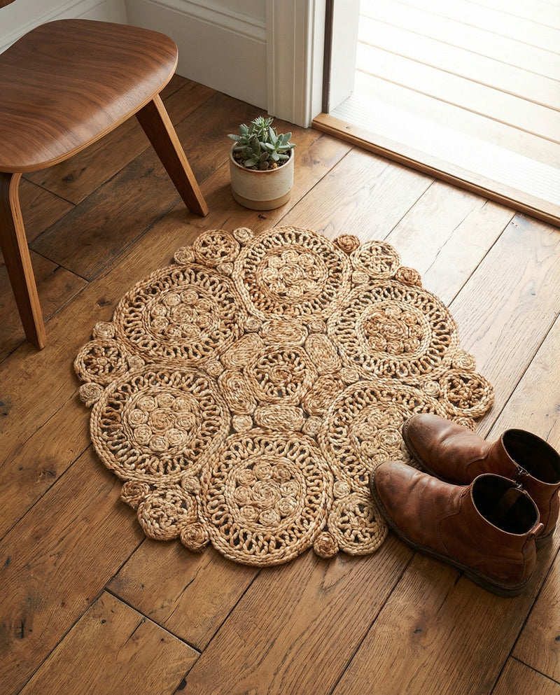 Woven Seaside Jute Collection Area Rug - Whittaker Round Natural  lifestyle 60