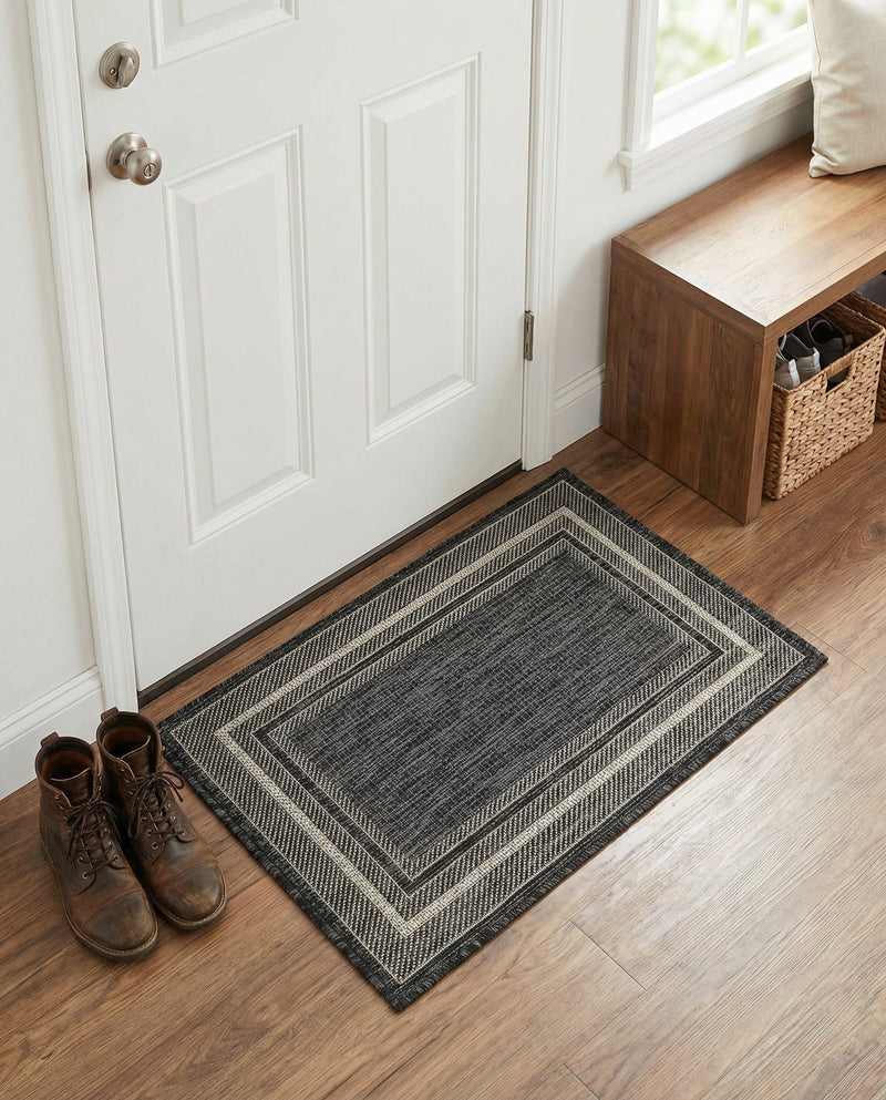 Terrace Fringe Collection Area Rug - Veranda (Black) Rectangle Black  lifestyle 18