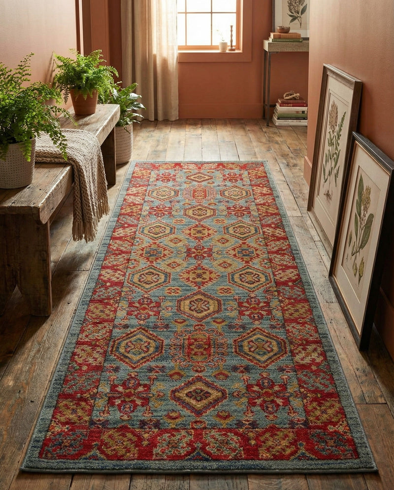 Persian Elegance Collection Area Rug -  Nain Runner Light Blue  lifestyle 23