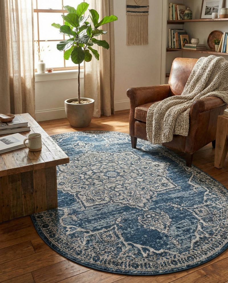 Mykonos Manor Collection Area Rug -  Tinos (Blue) Oval Blue  lifestyle 29