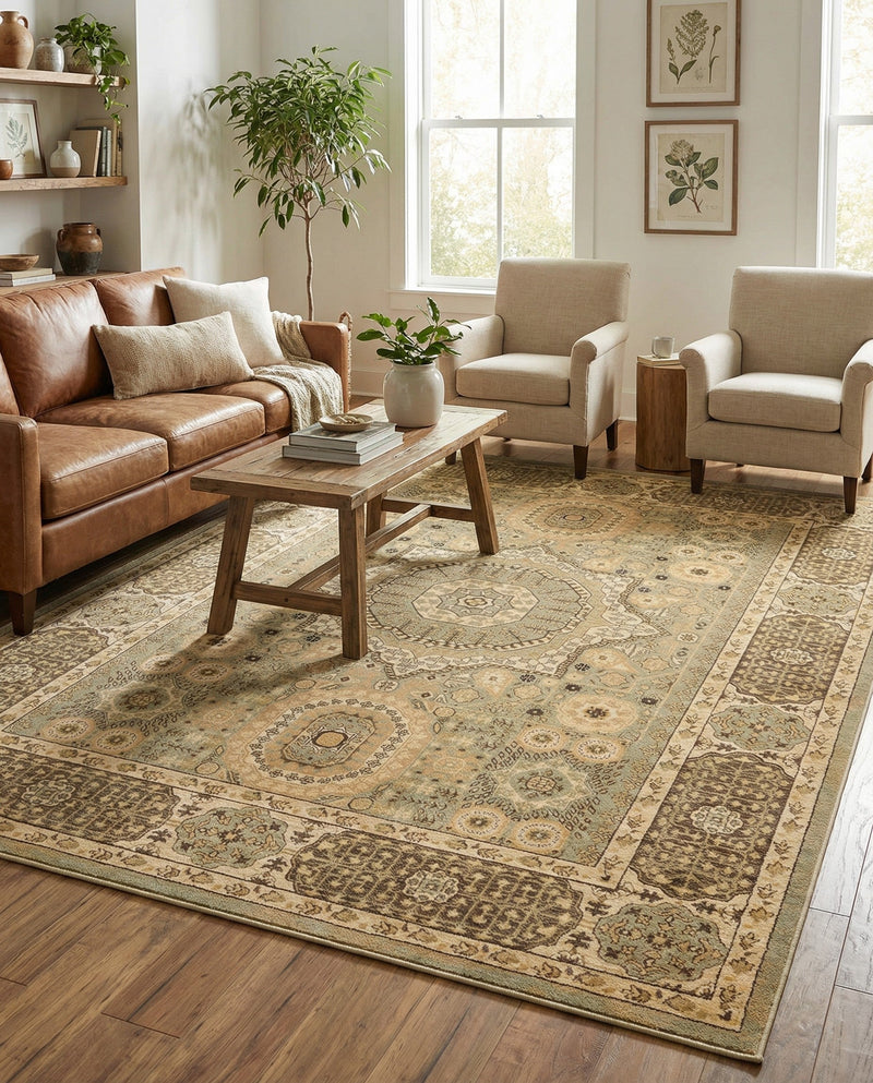 Ottoman Elegance Collection Area Rug -  Ephesus Rectangle Light Green  lifestyle 64