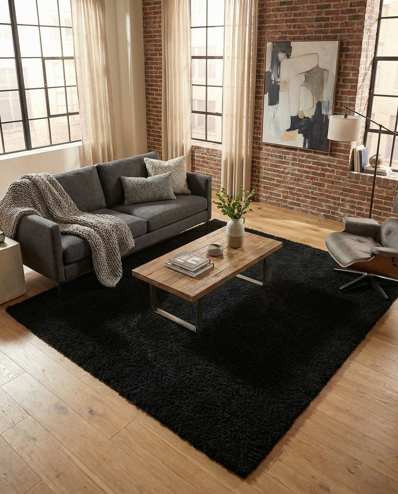 Plush Oasis Collection Area Rug - Serenity (Jet Black) Square Jet Black  lifestyle 54