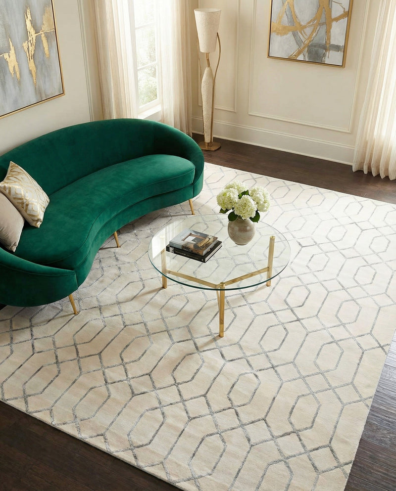 Hollywood Luxe Collection Area Rug - Sunset (White Silver) Rectangle White Silver  lifestyle 7