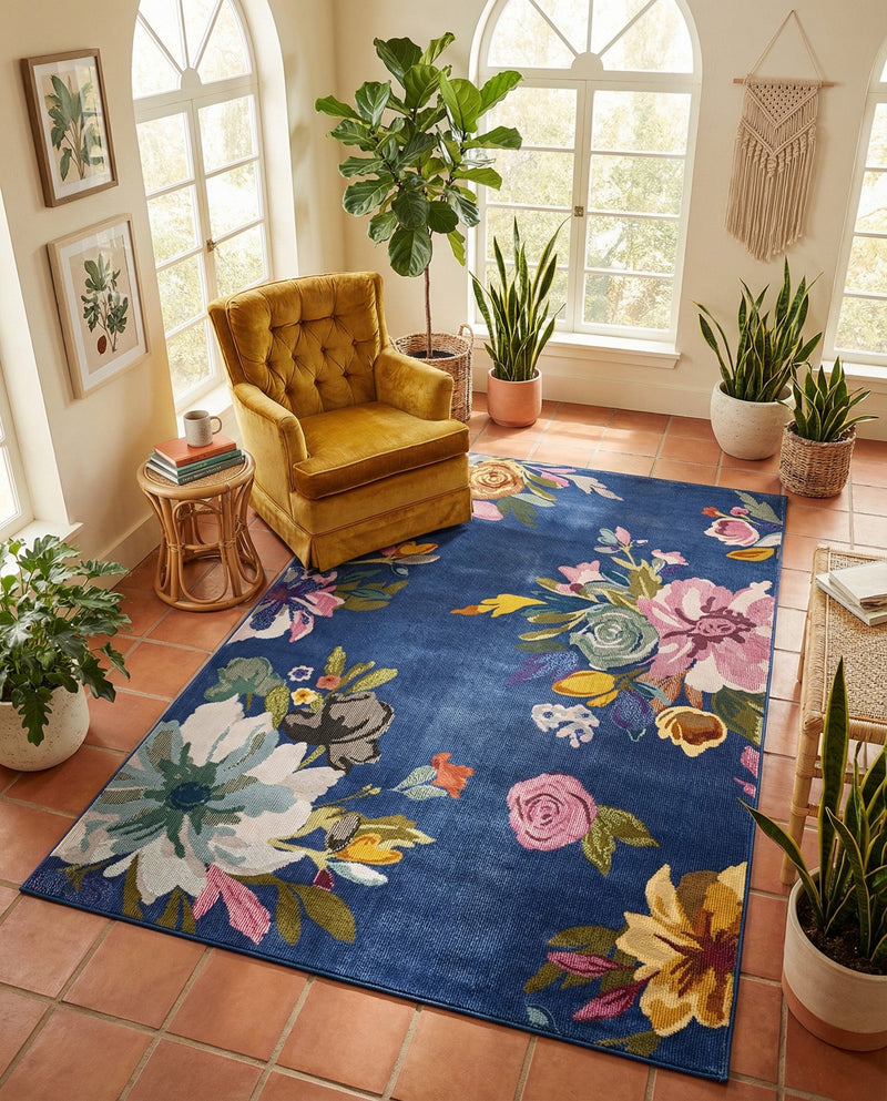 Meadow Breeze Collection Area Rug - Wildflower Rectangle Blue  lifestyle 9