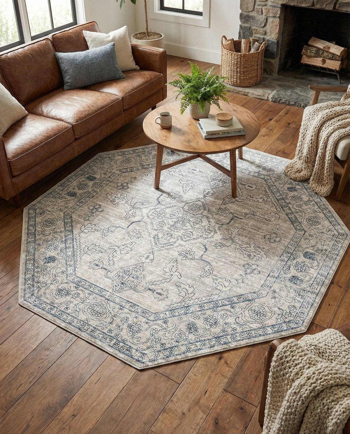 Coastal Haven Collection Area Rug -  Marina Octagon Gray  lifestyle 208