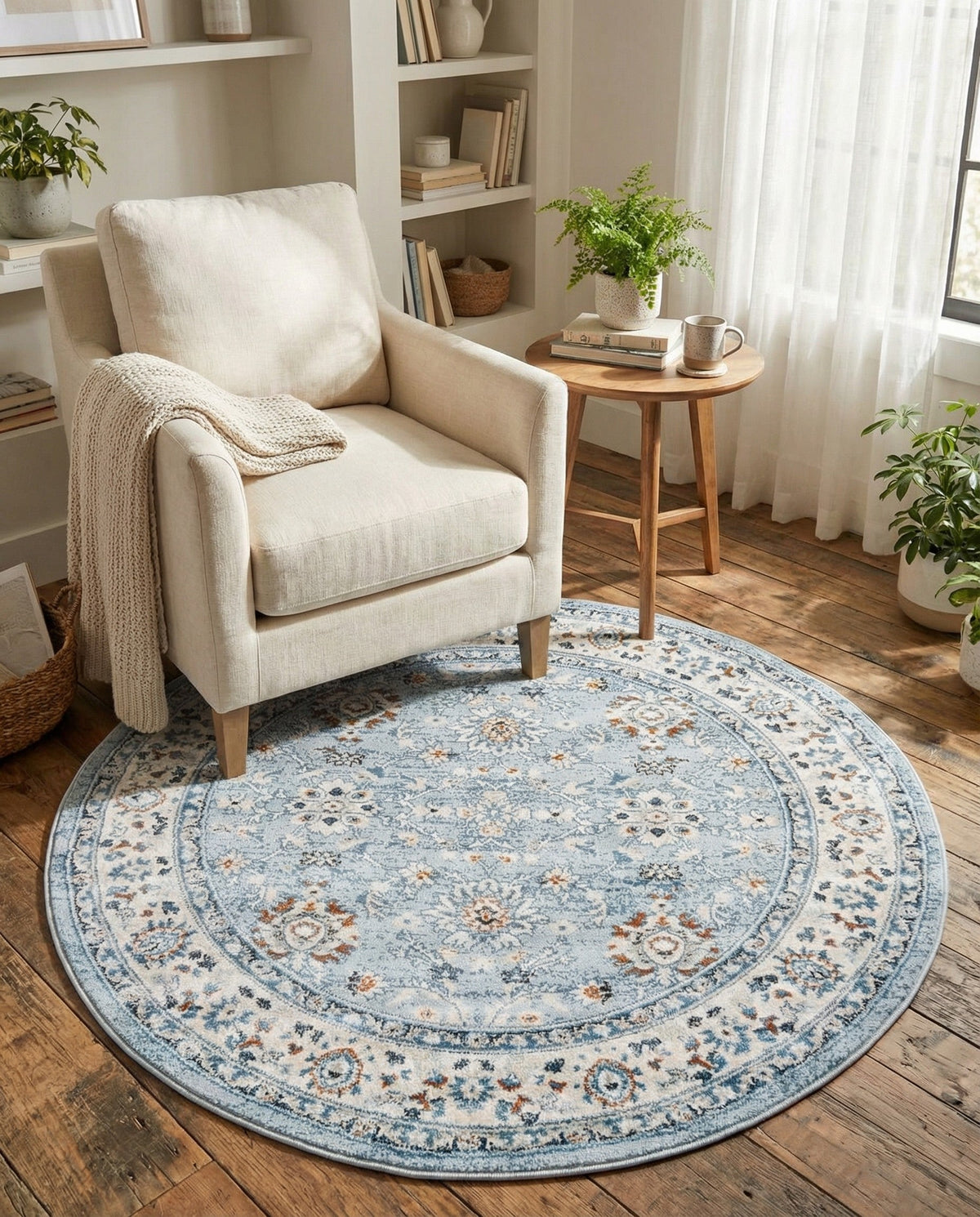 Savannah Elegance Collection Area Rug - Augusta (Aqua Blue) Round Aqua Blue  lifestyle 96
