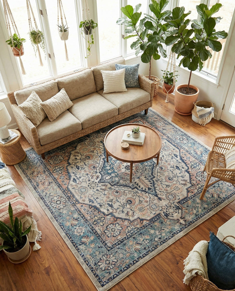 Seville Stripes Collection Area Rug - Cadiz (Blue) Square Blue  lifestyle 41