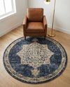 Eden Oasis Collection Area Rug -  Tranquility (Navy Blue) Round Navy Blue  lifestyle 60