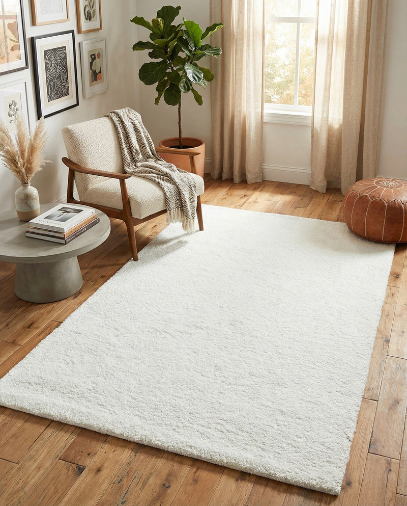 Solid Shag Seaside Collection Area Rug - Azure Cove (Snow White) Rectangle Snow White  lifestyle 19