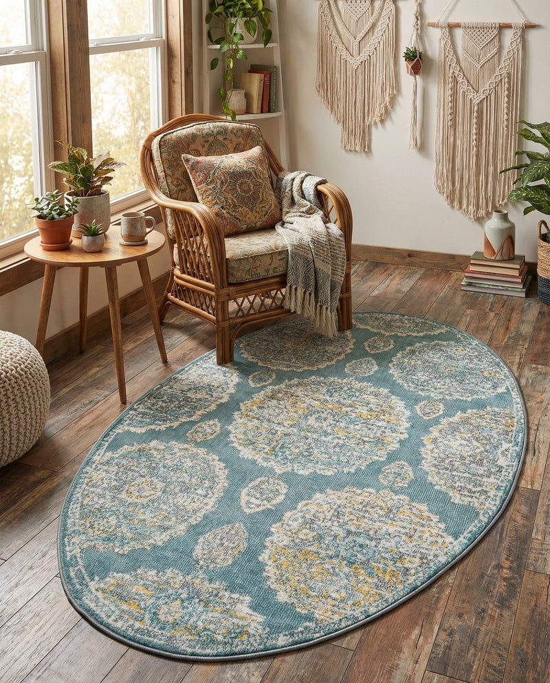 Arcadia Rugs Collection Area Rug -  Atlantis (Gray and Blue) Oval Gray and Blue  lifestyle 62