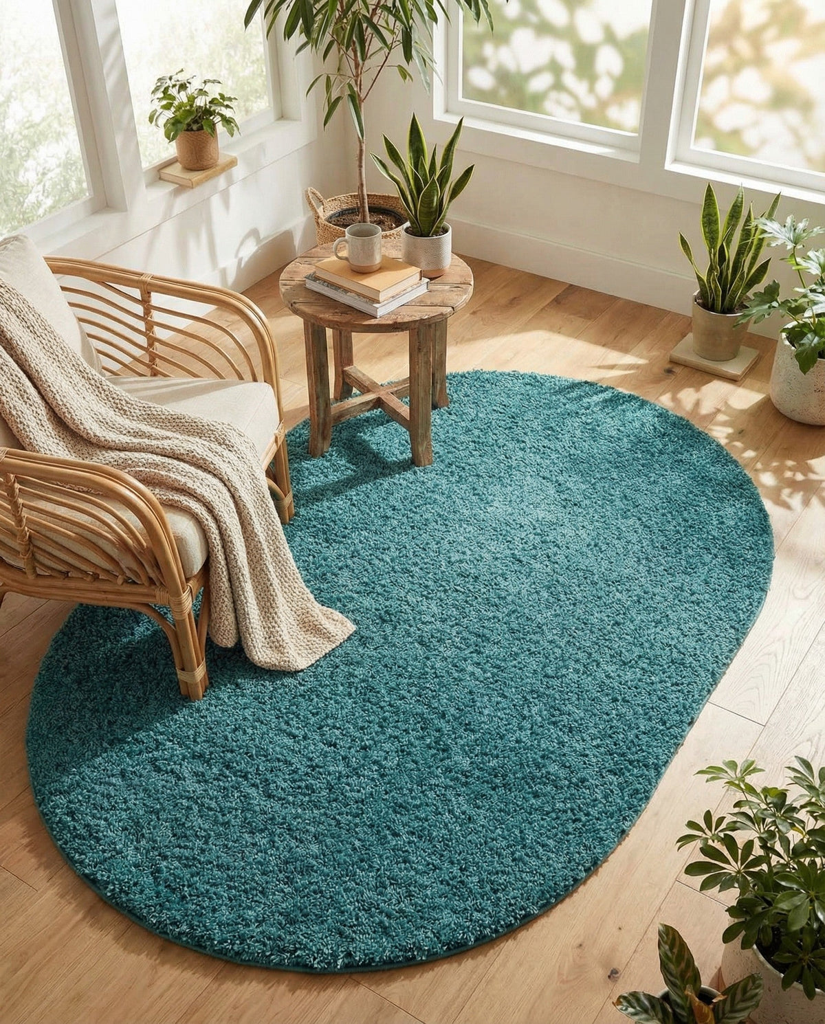 Plush Oasis Collection Area Rug - Serenity (Deep Aqua Blue) Oval Deep Aqua Blue  lifestyle 101