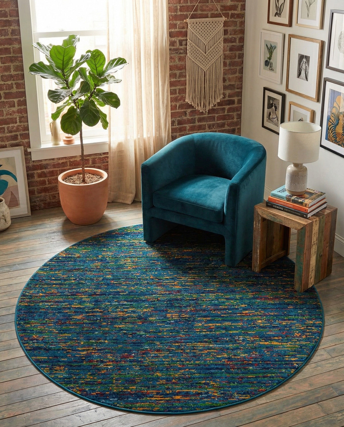 Caribbean Cove Collection Area Rug -  Lucia Round Navy Blue  lifestyle 140