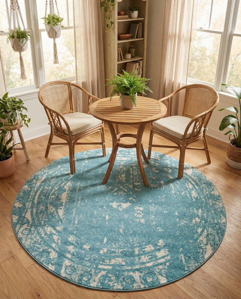 Brighton Stripes Collection Area Rug - Sussex (Light Blue) Round Light Blue  lifestyle 53