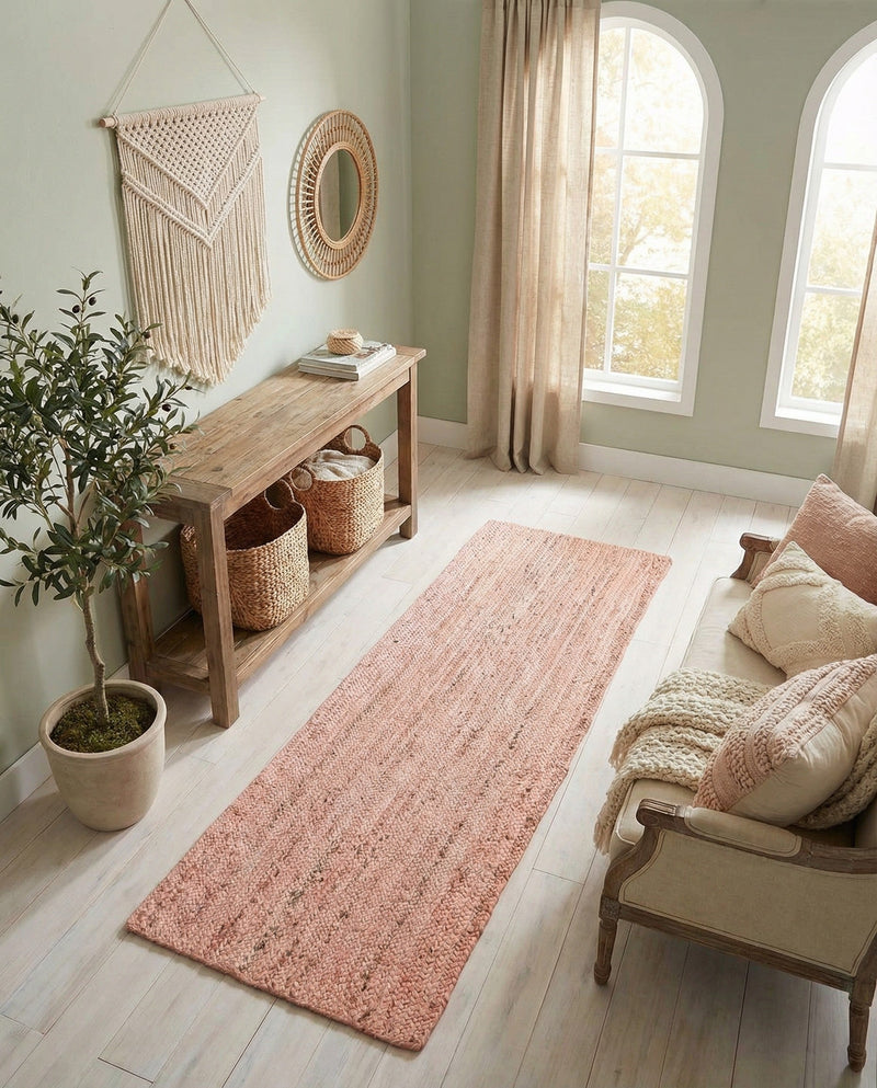 Woven Seaside Jute Collection Area Rug - Savannah (Light Pink) Runner Light Pink  lifestyle 75