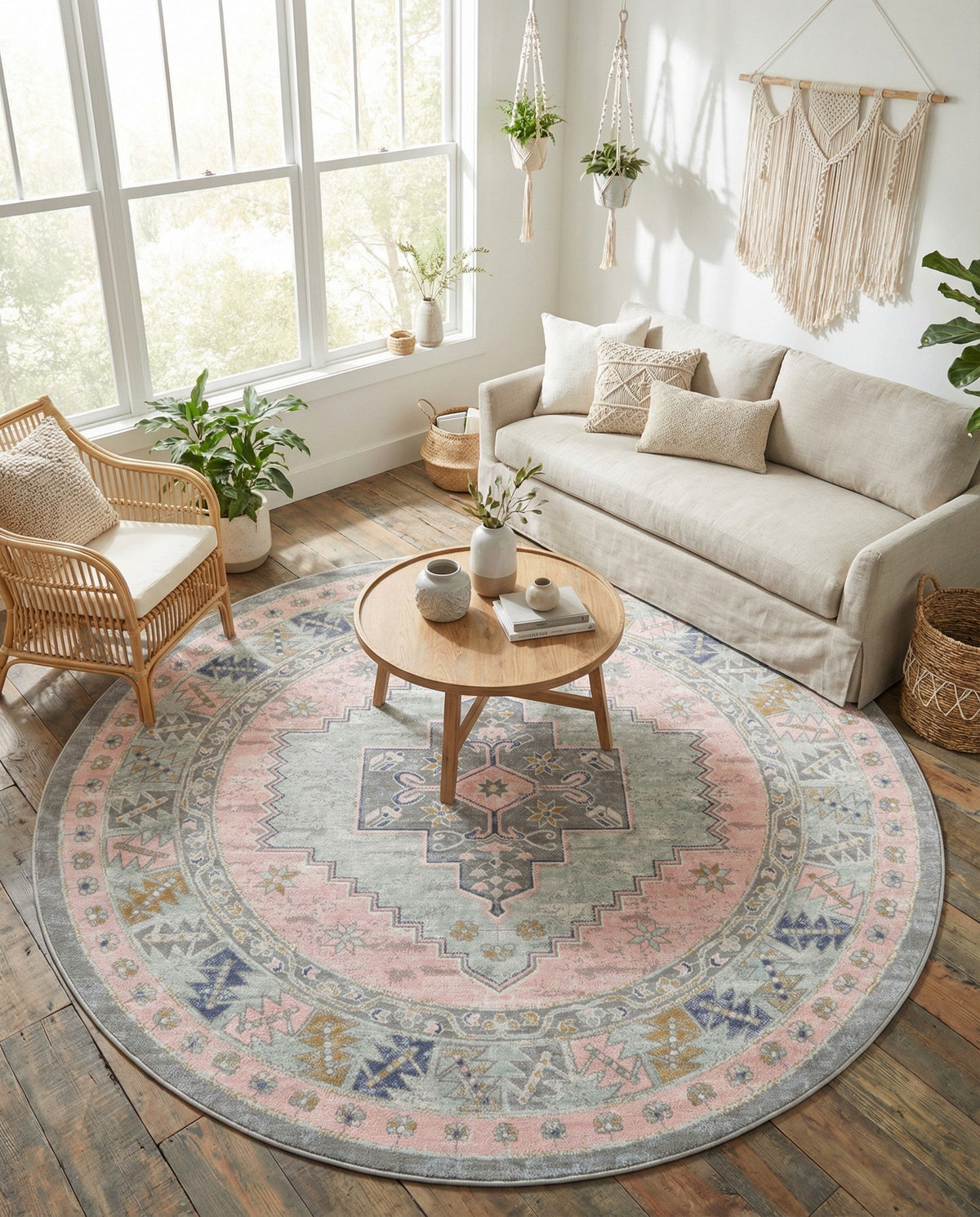 Savannah Series Collection Area Rug -  Augusta (Pink) Round Pink  lifestyle 98