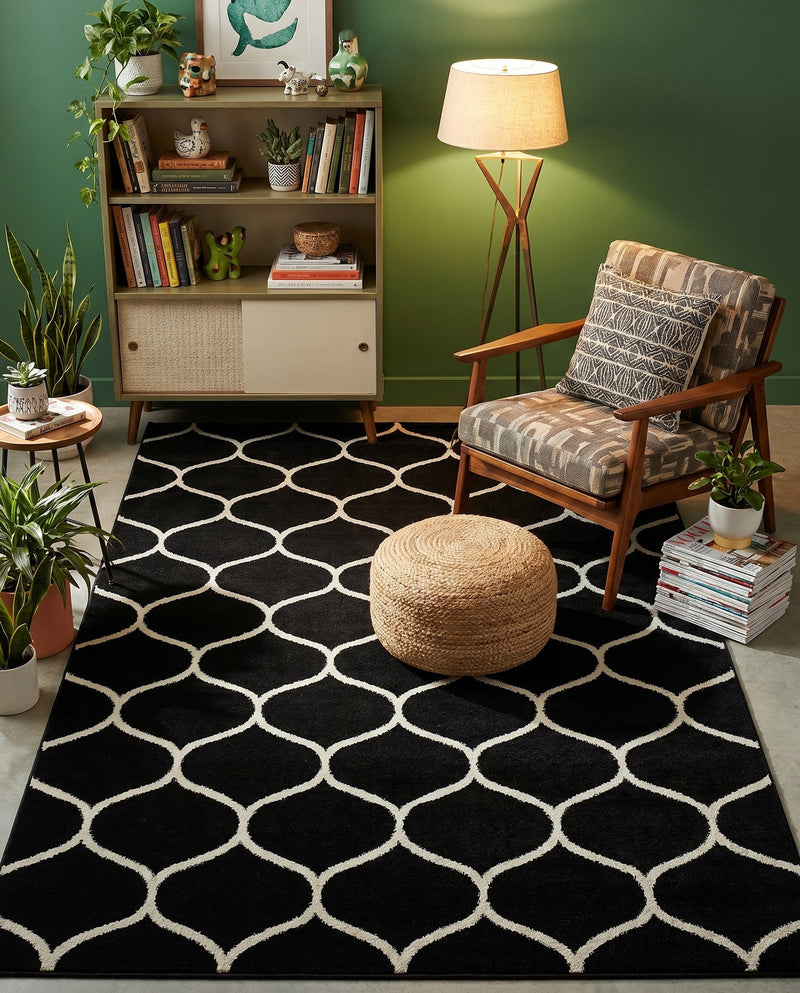 Trellis Mosaic Collection Area Rug -  Pergolatown (Black) Rectangle Black  lifestyle 16