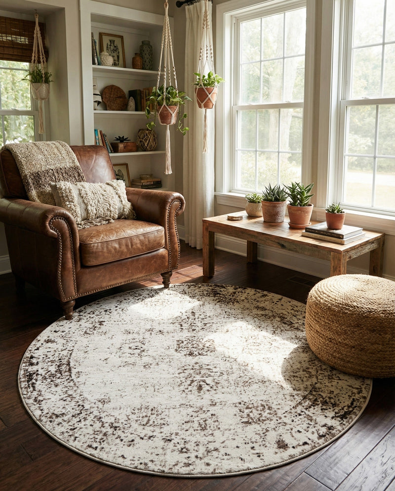 Riviera Elegance Collection Area Rug - Antibes (Beige) Round Beige  lifestyle 62